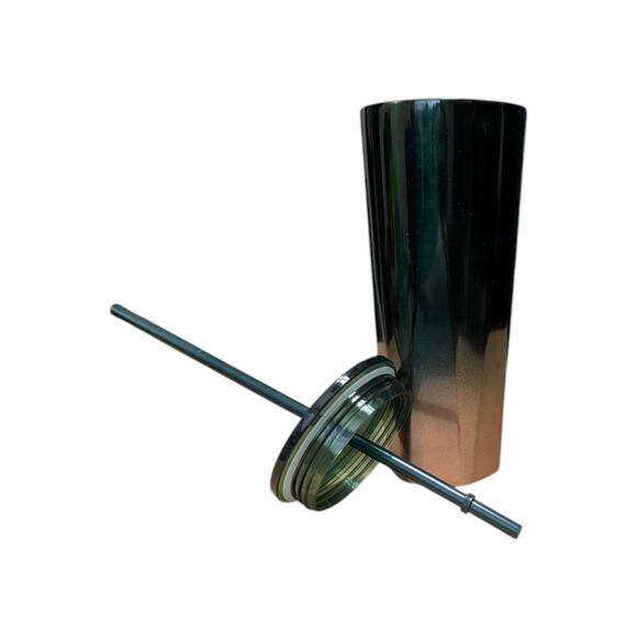 Starbucks 2023 Holiday Tumbler Stainless Steel Cup Straw Green Rose Gold Ombre - Picture 3 of 4